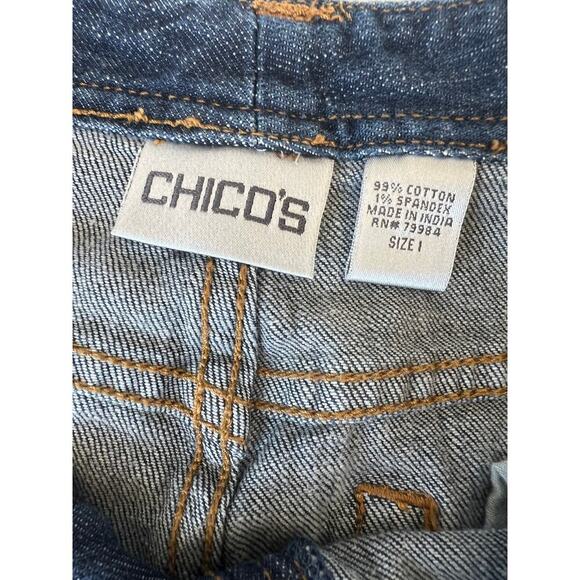 Chico's 1  (S-8) woman's denim jeans with painting and sequin embellishments. - Picture 5 of 9